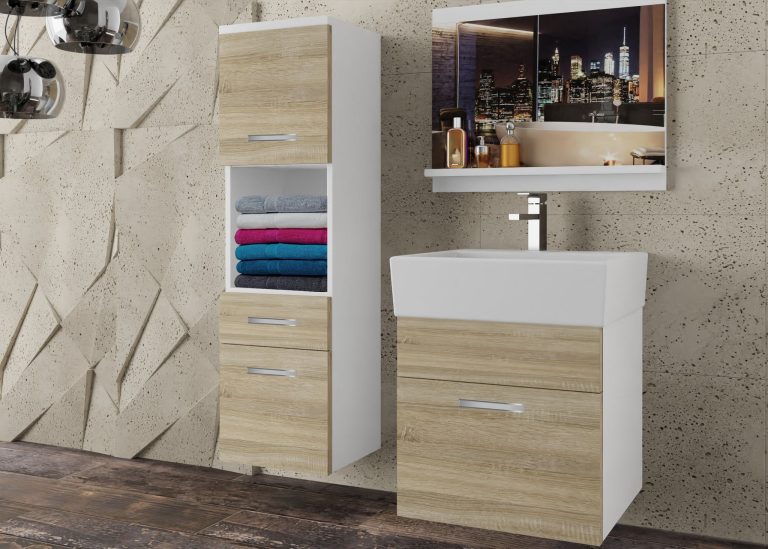 Meble łazienkowe szafki z umywalką z lustrem dębowe dąb wotan dąb sonoma Producent