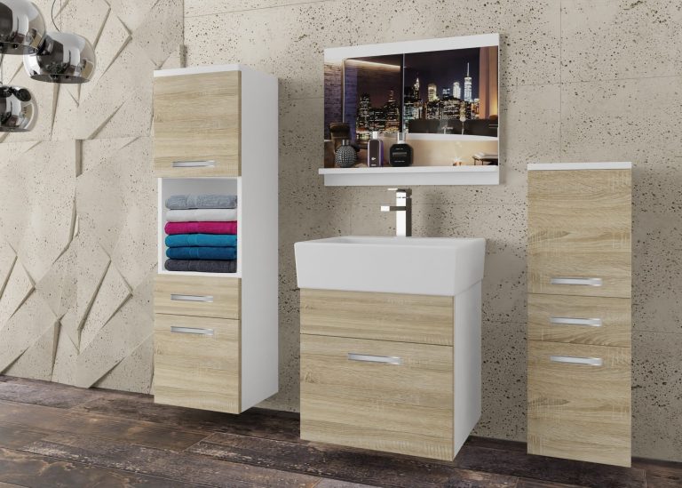 Meble łazienkowe szafki z umywalką z lustrem dębowe dąb wotan dąb sonoma Producent