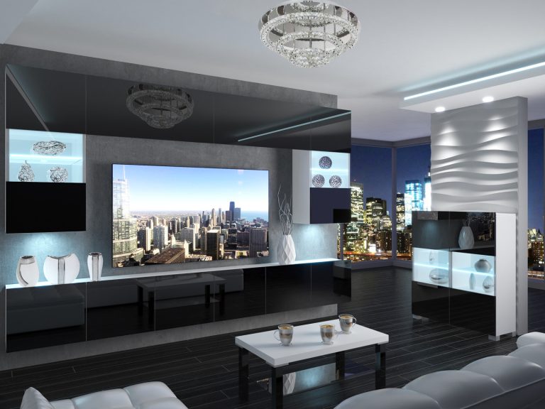 Meblościanka 300 cm TV/RTVczarna połysk Producent IMP 1/5/W/B/0/0