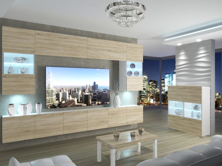 Meblościanka 300 cm TV/RTV dębowa dąb wotan dąb sonoma Producent IMP 1/5/W/DS/0/0