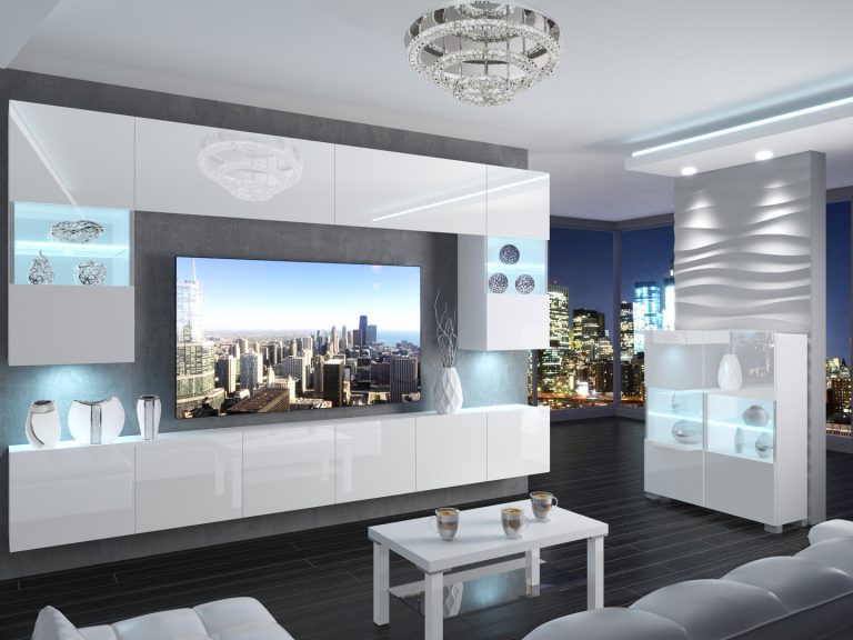 Meblościanka 300 cm TV/RTV biała połysk Producent IMP 1/5/W/W/0/0