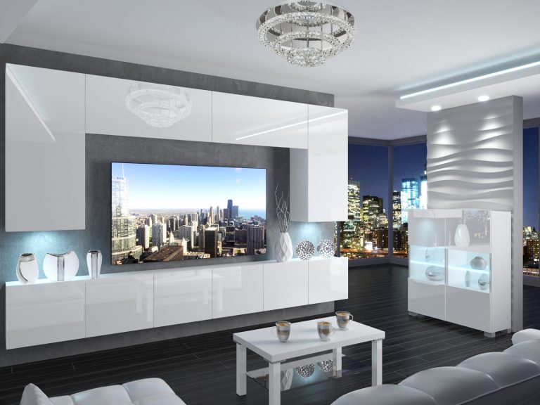 Meblościanka 300 cm TV/RTV biała połysk Producent IMP 2/5/W/W/0/0