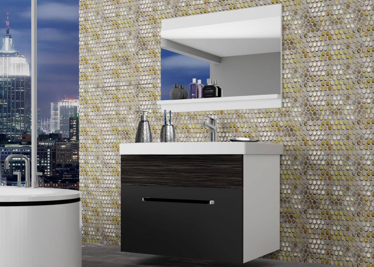 Meble łazienkowe szafki z umywalką z lustrem czarne heban ciemne Producent ROD M 1/0/W/BHK/0/ZW