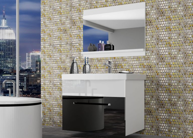 Meble łazienkowe szafki z umywalką z lustrem czarne połysk białe połysk Producent ROD P 1/0/W/BW/0/ZW