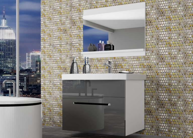 Meble łazienkowe szafki z umywalką z lustrem szare połysk Producent ROD P 1/0/W/S/0/ZW