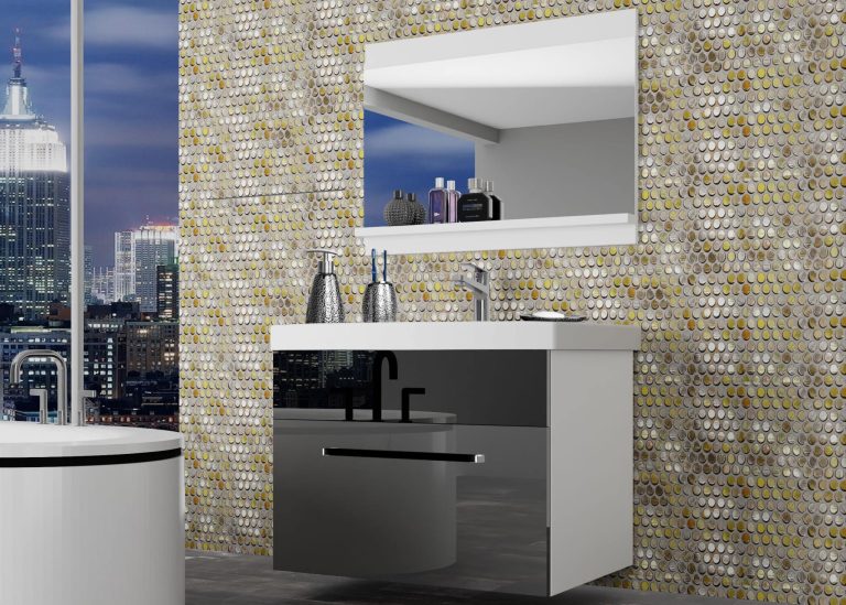 Meble łazienkowe szafki z umywalką z lustrem szare połysk czarne połysk Producent  ROD P 1/0/W/SB/0/ZW