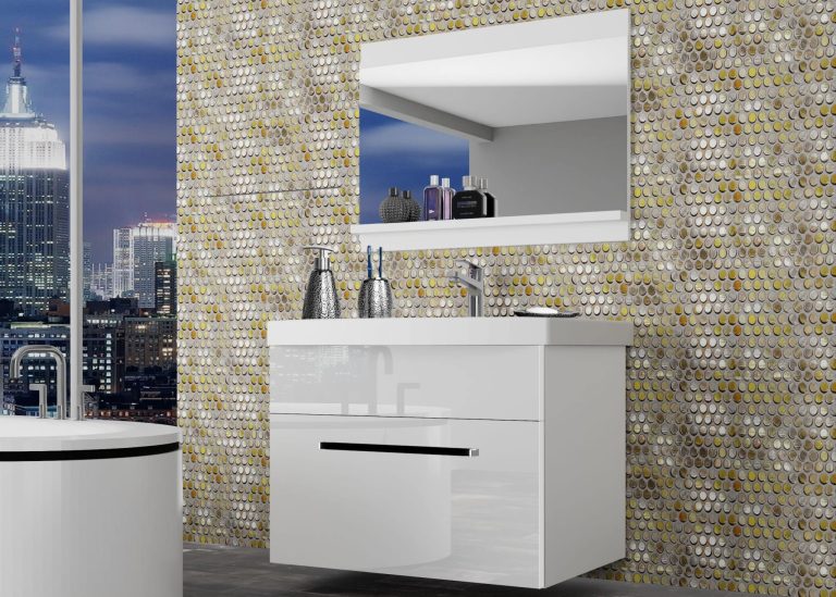 Meble łazienkowe szafki z umywalką z lustrem białe połysk Producent ROD P 1/0/W/W/0/ZW