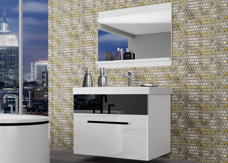 Meble łazienkowe szafki z umywalką z lustrem białe połysk czarne połysk Producent ROD P 1/0/W/WB/0/ZW