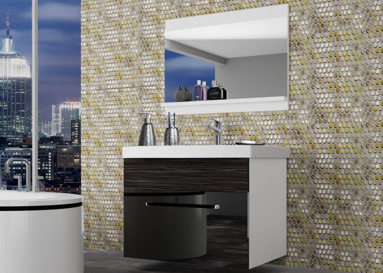 Meble łazienkowe szafki z umywalką z lustrem czarne połysk czarne heban ciemne Producent ROD PM 1/0/W/BHK/0/ZW