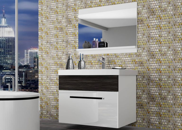 Meble łazienkowe szafki z umywalką z lustrem białe połysk czarne heban ciemne Producent ROD PM 1/0/W/WHK/0/ZW