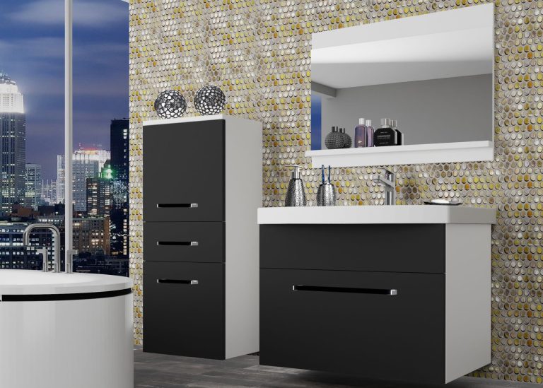 Meble łazienkowe szafki z umywalką z lustrem czarne heban ciemne Producent ROD M 2/0/W/B/0/ZW