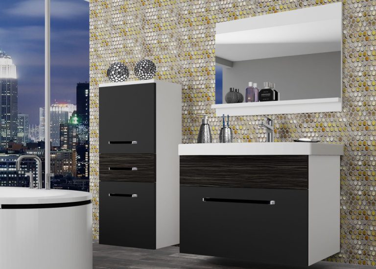 Meble łazienkowe szafki z umywalką z lustrem czarne heban ciemne Producent ROD M 2/0/W/BHK/0/ZW
