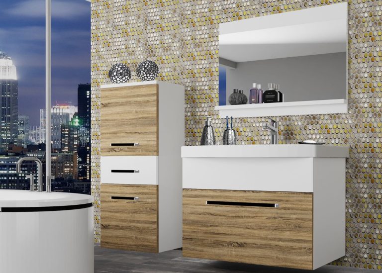 Meble łazienkowe szafki z umywalką z lustrem dębowe dąb wotan dąb sonoma Producent ROD M 2/0/W/DSW/0/ZW