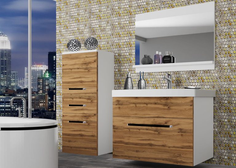 Meble łazienkowe szafki z umywalką z lustrem dębowe dąb wotan dąb sonoma Producent ROD M 2/0/W/DW/0/ZW
