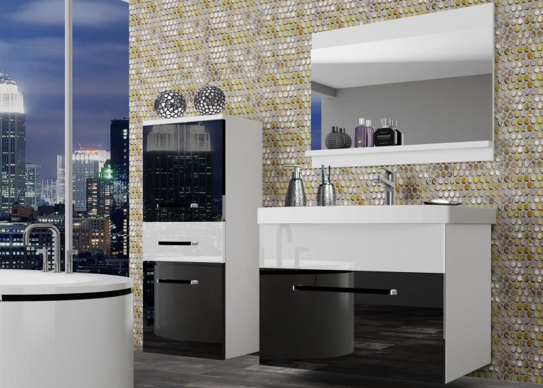 Meble łazienkowe szafki z umywalką z lustrem czarne połysk białe połysk Producent ROD P 2/0/W/BW/0/ZW