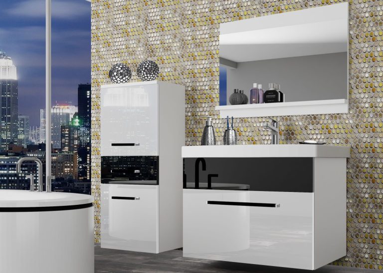 Meble łazienkowe szafki z umywalką z lustrem białe połysk czarne połysk Producent ROD P 2/0/W/WB/0/ZW