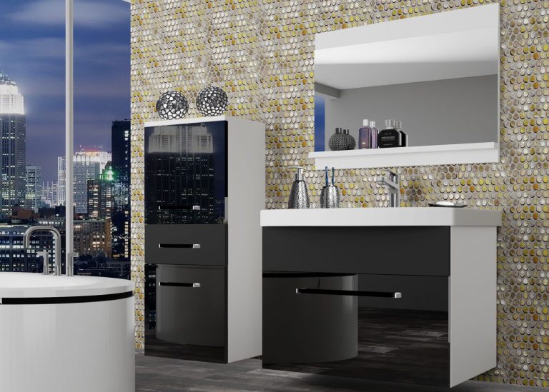 Meble łazienkowe szafki z umywalką z lustrem czarne połysk czarne mat Producent ROD PM 2/0/W/BB/0/ZW