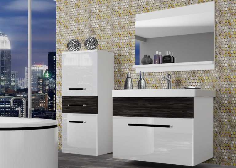 Meble łazienkowe szafki z umywalką z lustrem białe połysk czarne heban ciemne Producent ROD PM 2/0/W/WHK/0/ZW