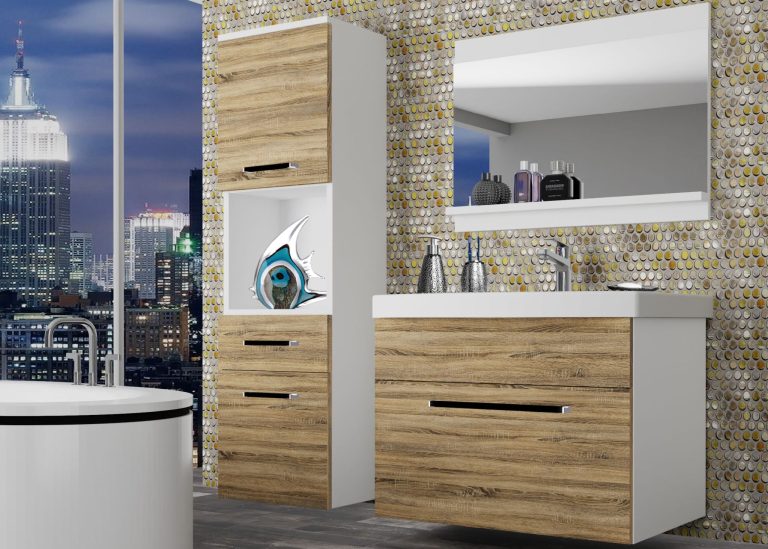 Meble łazienkowe szafki z umywalką z lustrem dębowe dąb wotan dąb sonoma Producent ROD M 3/0/W/DS/0/ZW