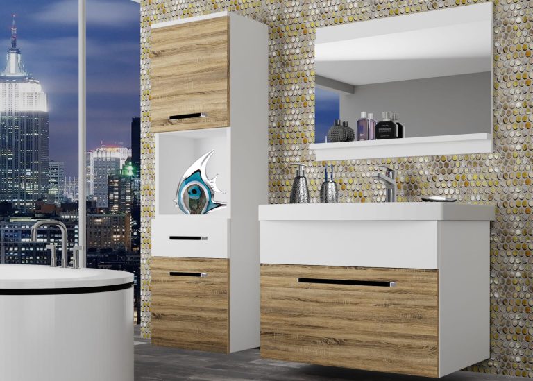 Meble łazienkowe szafki z umywalką z lustrem dębowe dąb wotan dąb sonoma Producent ROD M 3/0/W/DSW/0/ZW