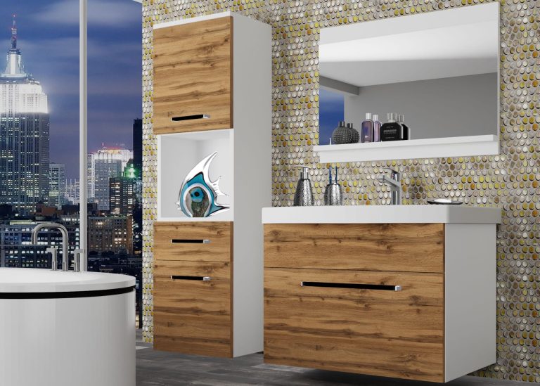 Meble łazienkowe szafki z umywalką z lustrem dębowe dąb wotan dąb sonoma Producent ROD M 3/0/W/DW/0/ZW