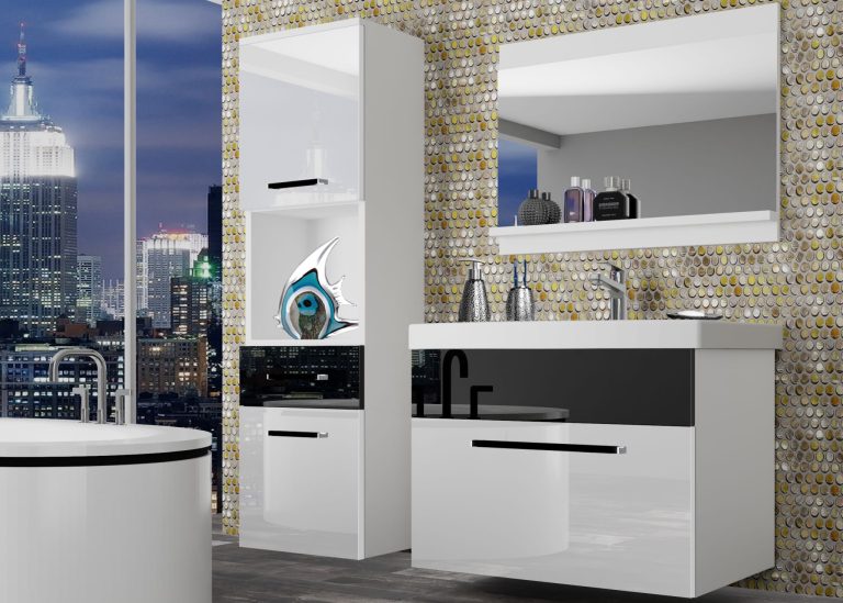 Meble łazienkowe szafki z umywalką z lustrem białe połysk czarne połysk Producent ROD P 3/0/W/WB/0/ZW