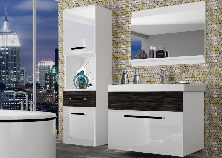 Meble łazienkowe szafki z umywalką z lustrem białe połysk czarne heban ciemne Producent ROD PM 3/0/W/WHK/0/ZW