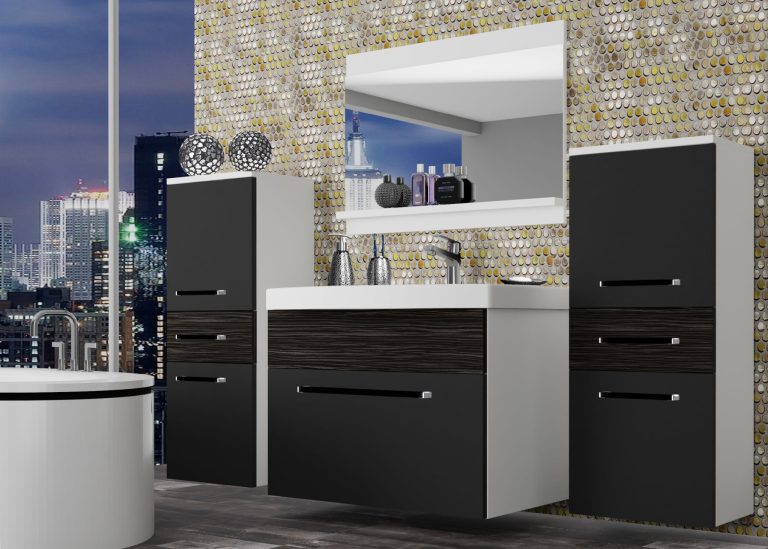 Meble łazienkowe szafki z umywalką z lustrem czarne heban ciemne Producent ROD M 4/0/W/BHK/0/ZW