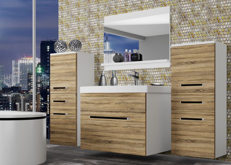 Meble łazienkowe szafki z umywalką z lustrem dębowe dąb wotan dąb sonoma Producent ROD M 4/0/W/DS/0/ZW