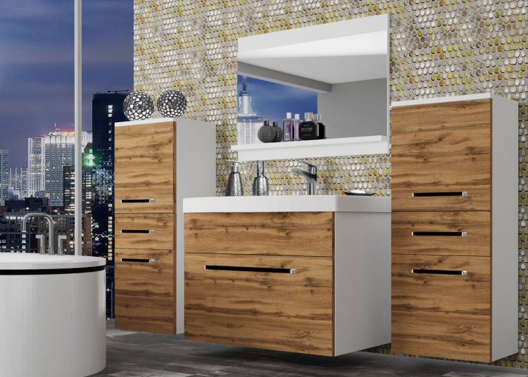 Meble łazienkowe szafki z umywalką z lustrem dębowe dąb wotan dąb sonoma Producent ROD M 4/0/W/DW/0/ZW