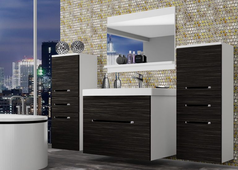 Meble łazienkowe szafki z umywalką z lustrem czarne heban ciemne Producent ROD M 4/0/W/HK/0/ZW