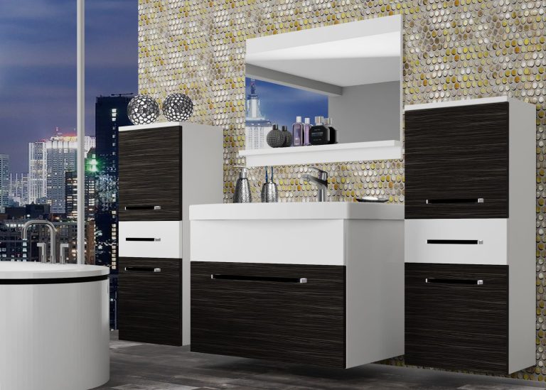 Meble łazienkowe szafki z umywalką z lustrem czarne heban ciemne Producent ROD M 4/0/W/HKW/0/ZW