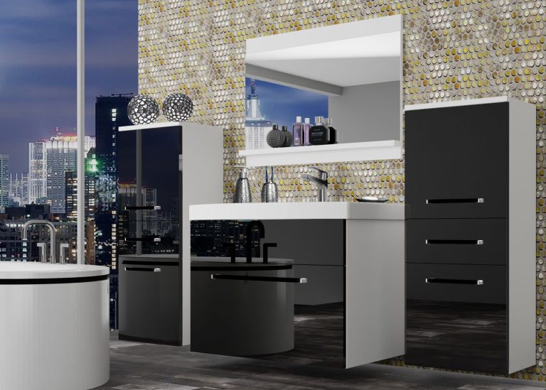 Meble łazienkowe szafki z umywalką z lustrem czarne połysk Producent ROD P 4/0/W/B/0/ZW