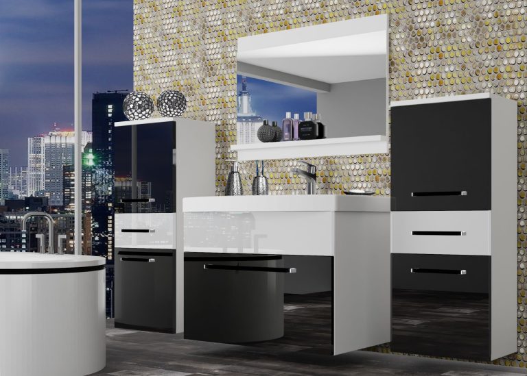 Meble łazienkowe szafki z umywalką z lustrem czarne połysk białe połysk Producent ROD P 4/0/W/BW/0/ZW