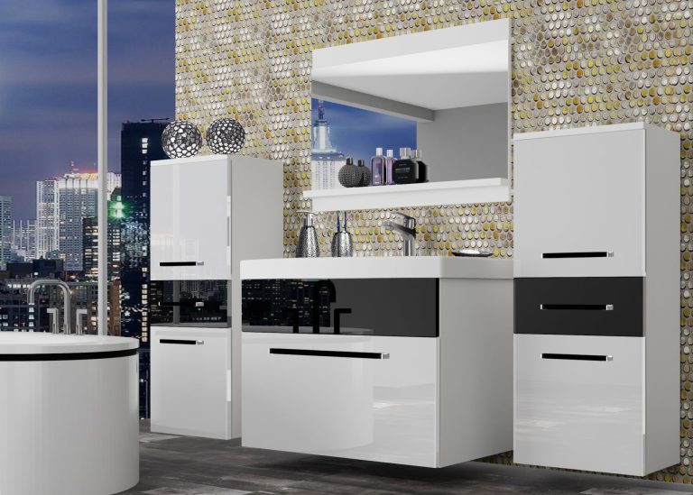 Meble łazienkowe szafki z umywalką z lustrem białe połysk czarne połysk Producent ROD P 4/0/W/WB/0/ZW