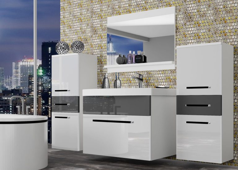 Meble łazienkowe szafki z umywalką z lustrem białe połysk szare połysk Producent ROD P 4/0/W/WS/0/ZW