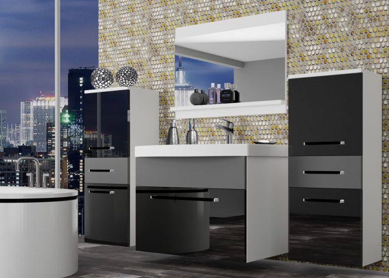 Meble łazienkowe szafki z umywalką z lustrem czarne połysk szare antracyt grafitowe Producent ROD PM 4/0/W/BSR/0/ZW