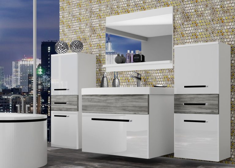 Meble łazienkowe szafki z umywalką z lustrem białe połysk szare antracyt grafitowe Producent ROD PM 4/0/W/WGW/0/ZW