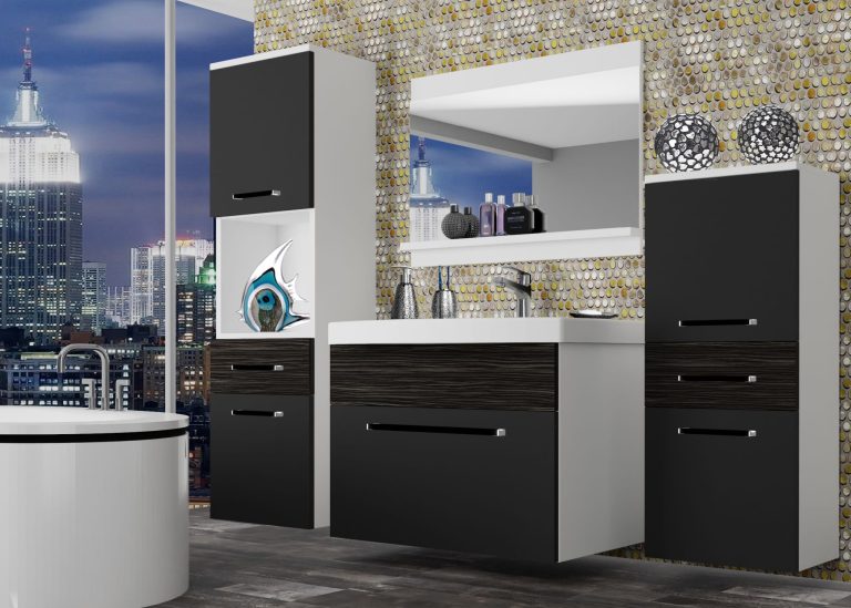 Meble łazienkowe szafki z umywalką z lustrem czarne heban ciemne Producent ROD M 5/0/W/BHK/0/ZW
