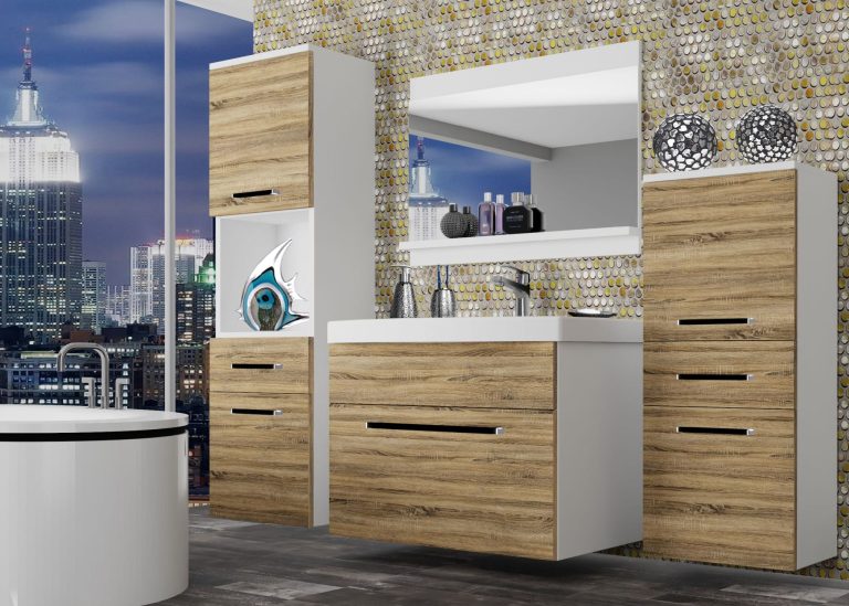 Meble łazienkowe szafki z umywalką z lustrem dębowe dąb wotan dąb sonoma Producent ROD M 5/0/W/DS/0/ZW