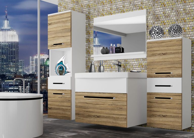 Meble łazienkowe szafki z umywalką z lustrem dębowe dąb wotan dąb sonoma Producent ROD M 5/0/W/DSW/0/ZW