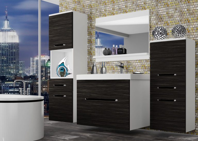 Meble łazienkowe szafki z umywalką z lustrem czarne heban ciemne Producent ROD M 5/0/W/HK/0/ZW