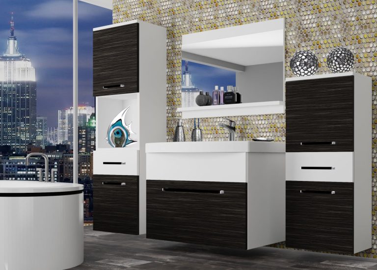 Meble łazienkowe szafki z umywalką z lustrem czarne heban ciemne Producent ROD M 5/0/W/HKW/0/ZW