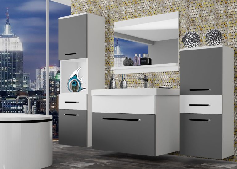 Meble łazienkowe szafki z umywalką z lustrem szare antracyt grafitowe Producent ROD M 5/0/W/SRW/0/ZW