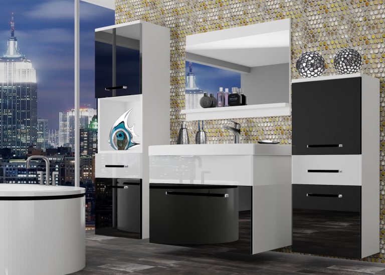 Meble łazienkowe szafki z umywalką z lustrem czarne połysk białe połysk Producent ROD P 5/0/W/BW/0/ZW