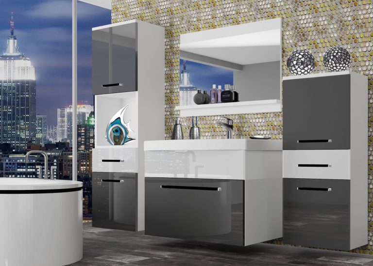 Meble łazienkowe szafki z umywalką z lustrem szare połysk białe połysk Producent ROD P 5/0/W/SW/0/ZW