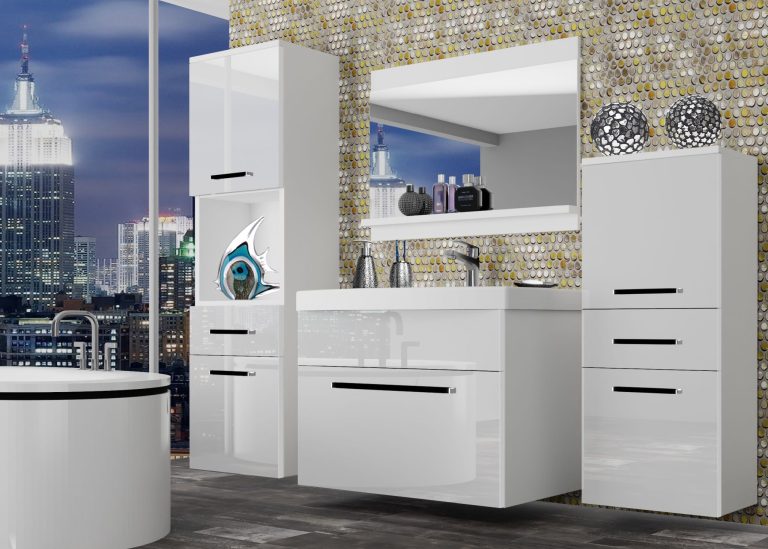 Meble łazienkowe szafki z umywalką z lustrem białe połysk Producent ROD P 5/0/W/W/0/ZW