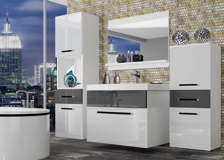 Meble łazienkowe szafki z umywalką z lustrem białe połysk szare połysk Producent ROD P 5/0/W/WS/0/ZW