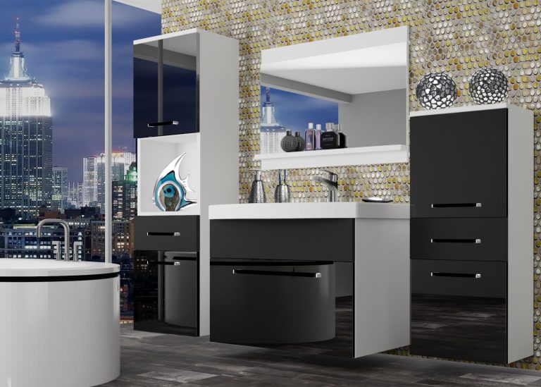 Meble łazienkowe szafki z umywalką z lustrem czarne połysk czarne mat Producent ROD PM 5/0/W/BB/0/ZW