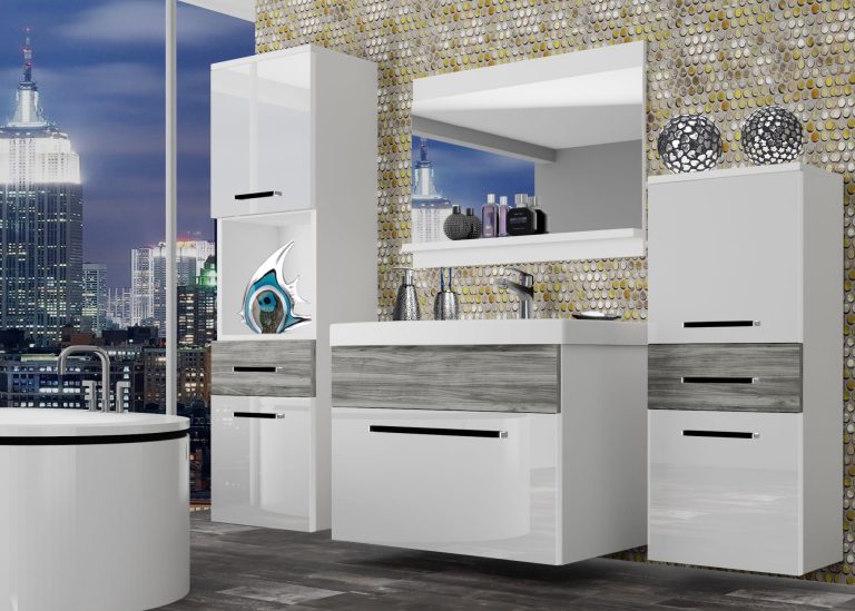 Meble łazienkowe szafki z umywalką z lustrem białe połysk szare antracyt grafitowe Producent ROD PM 5/0/W/WGW/0/ZW